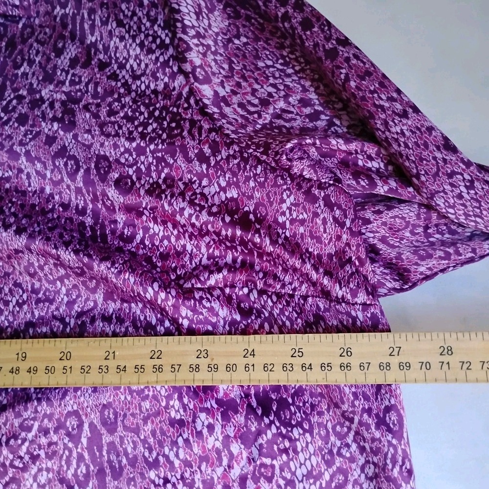 Belle Kim Gravel Top 3x Button Down Animal Print Satin Capsule Office Purple - Picture 8 of 13